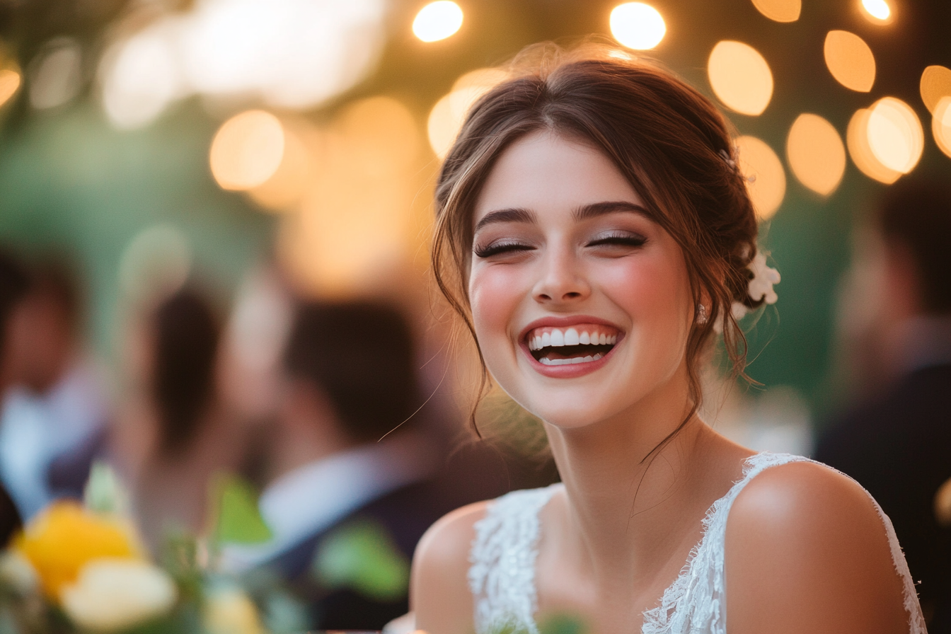 Una novia riendo | Fuente: Midjourney