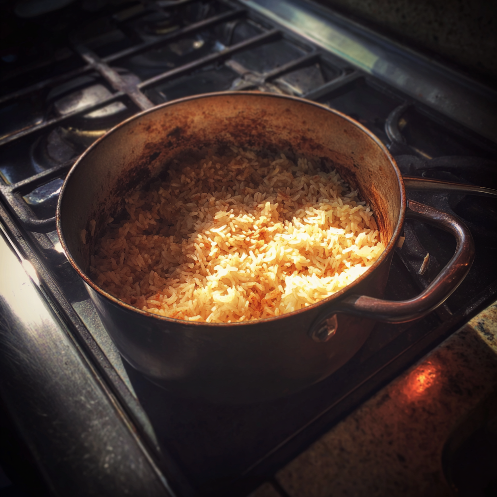 Una olla de arroz al fuego | Fuente: Midjourney
