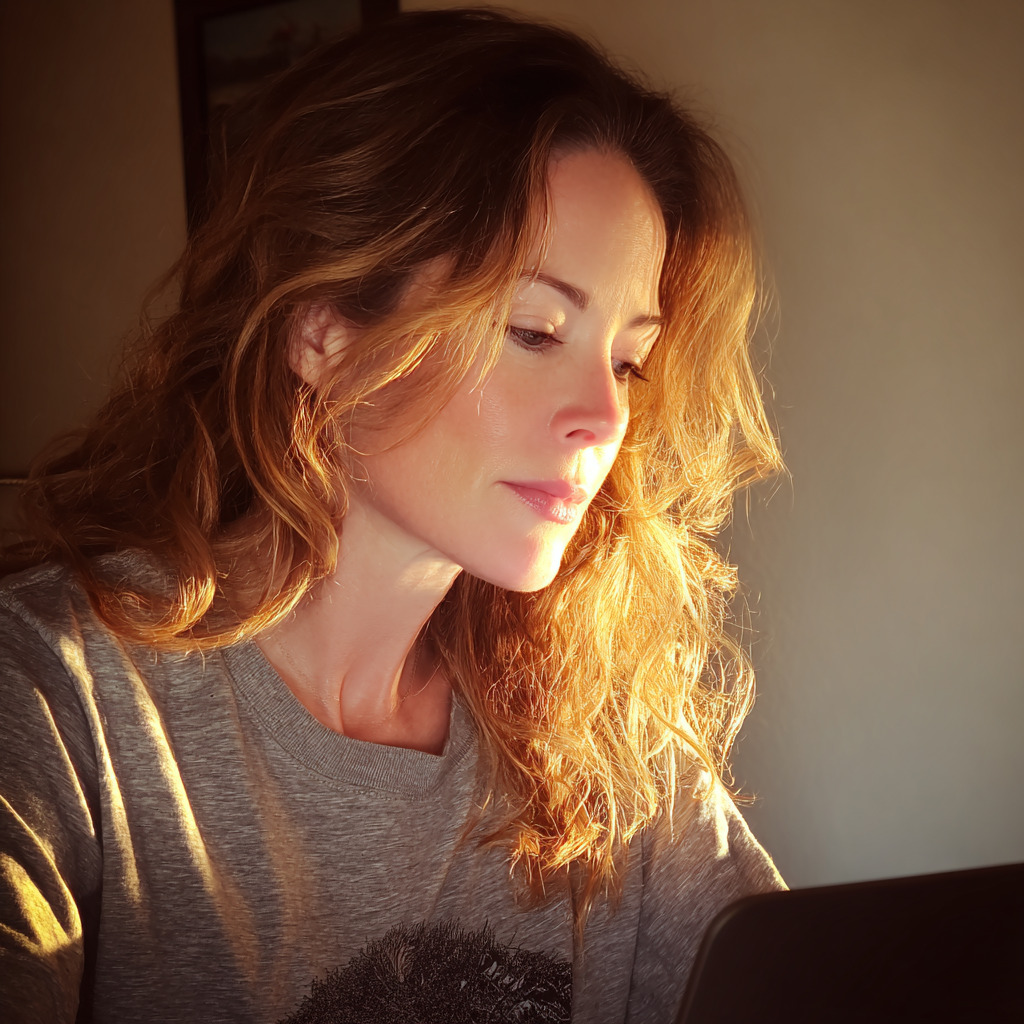 Una mujer utilizando su ordenador portátil | Fuente: Midjourney