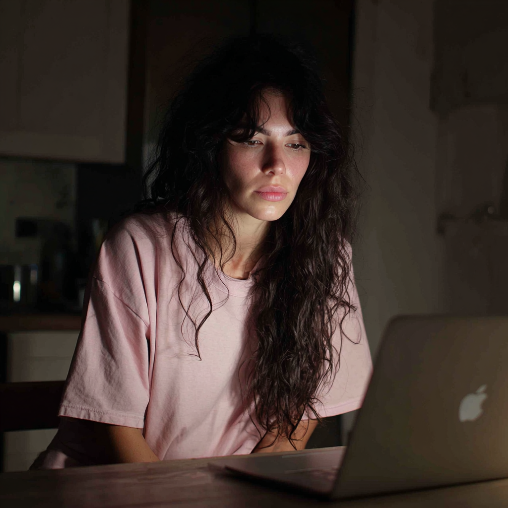 Una mujer utilizando su ordenador portátil | Fuente: Midjourney