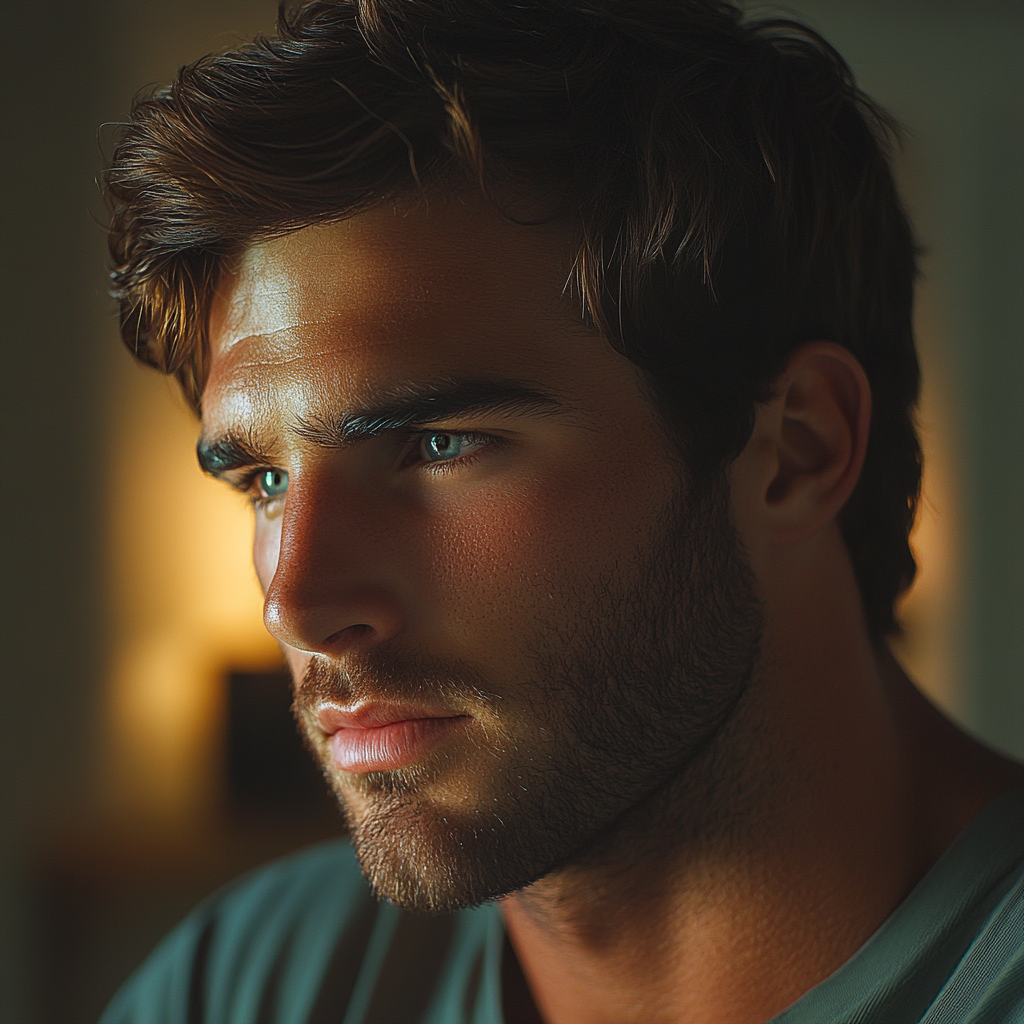 Un hombre triste perdido en sus pensamientos | Fuente: Midjourney