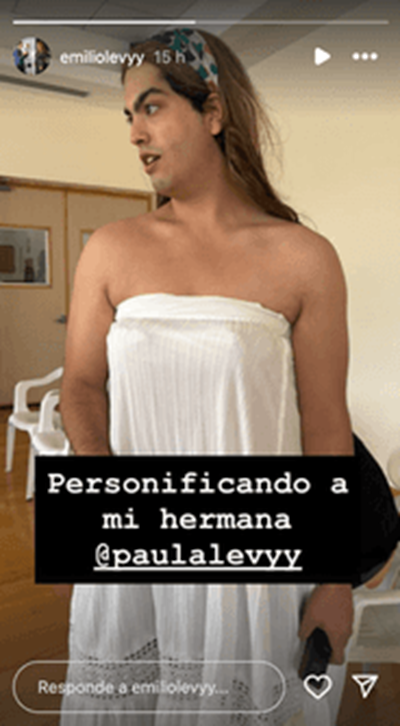 José Emilio Levy vestido de mujer | Fuente: Instagram Stories/emiliolevyy