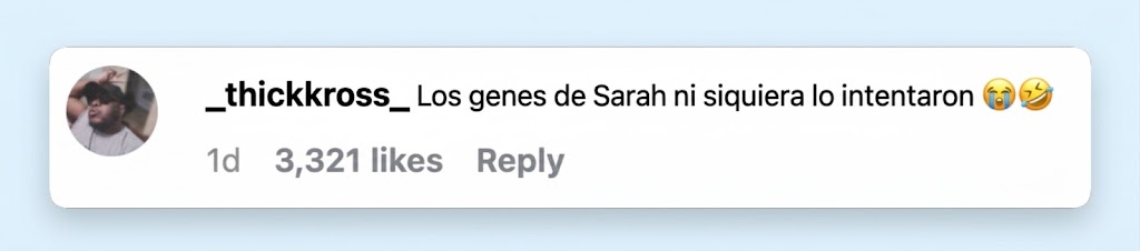 Un espectador comentó en tono de broma que Rocky se parecía tanto a su padre que apenas se notaban los rasgos de Sarah. | Fuente: Instagram/@sarahmgellar