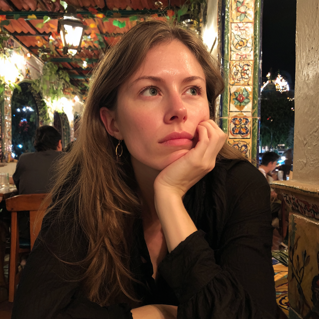 Una mujer con una blusa negra | Fuente: Midjourney