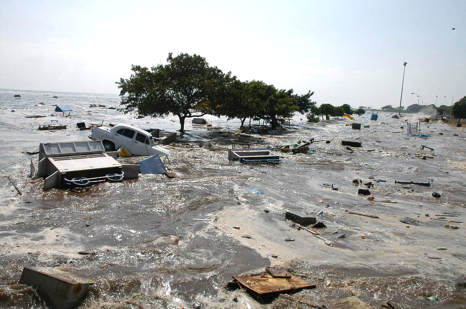 Vista general de la playa de Marina, Madrás, el 26 de diciembre de 2004, tras el azote de maremotos en la región. | Fuente: Getty Images