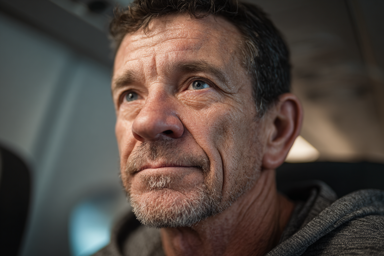 Un hombre mayor sentado en un avión | Fuente: Midjourney