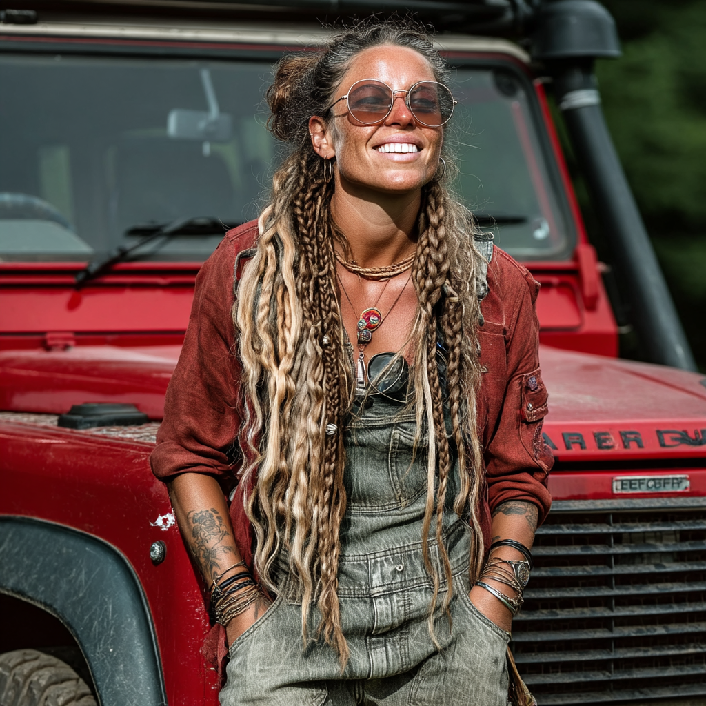 Una mujer feliz junto a un Automóvil | Fuente: Midjourney