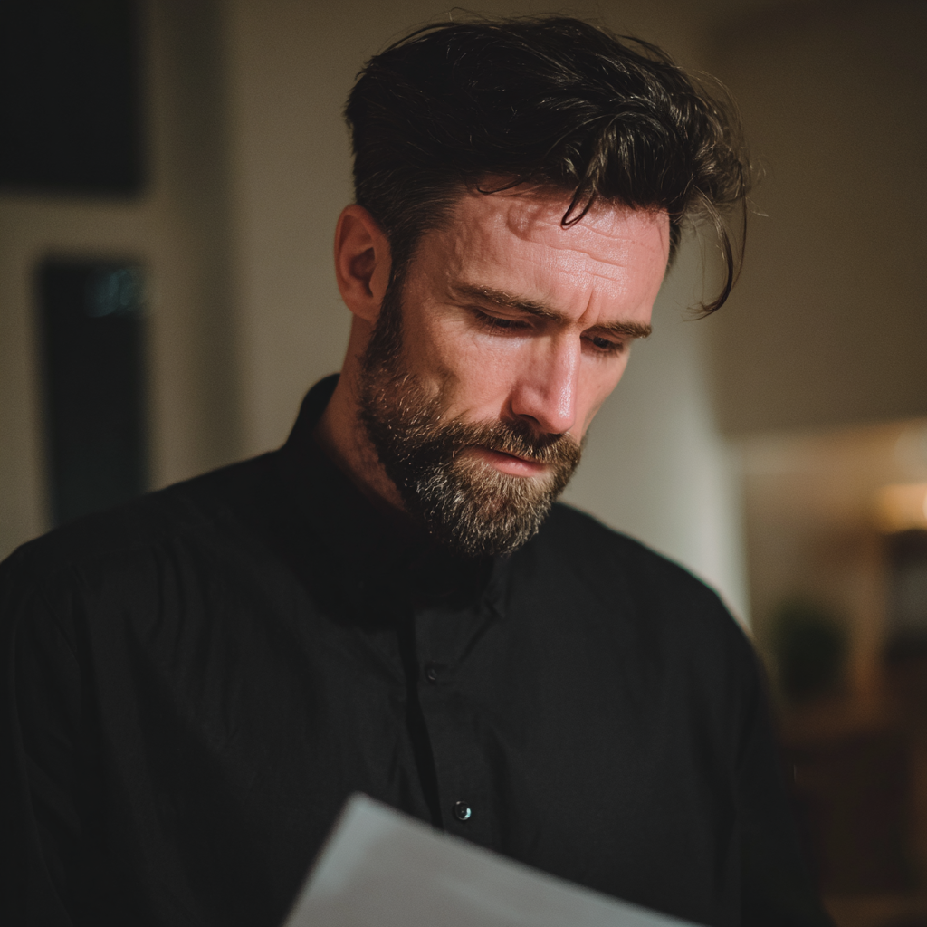 Un hombre leyendo un papel | Fuente: Midjourney