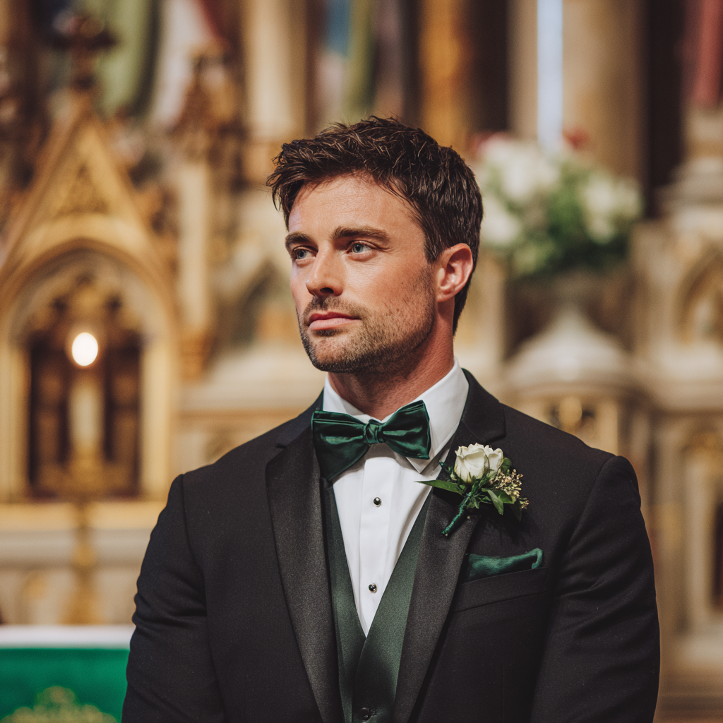 Un apuesto novio en el altar | Fuente: Midjourney