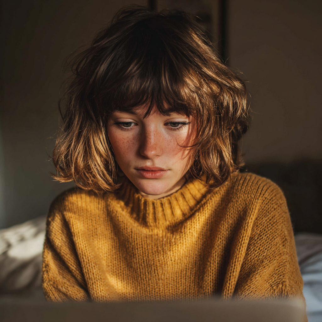 Una adolescente utilizando su ordenador portátil | Fuente: Midjourney