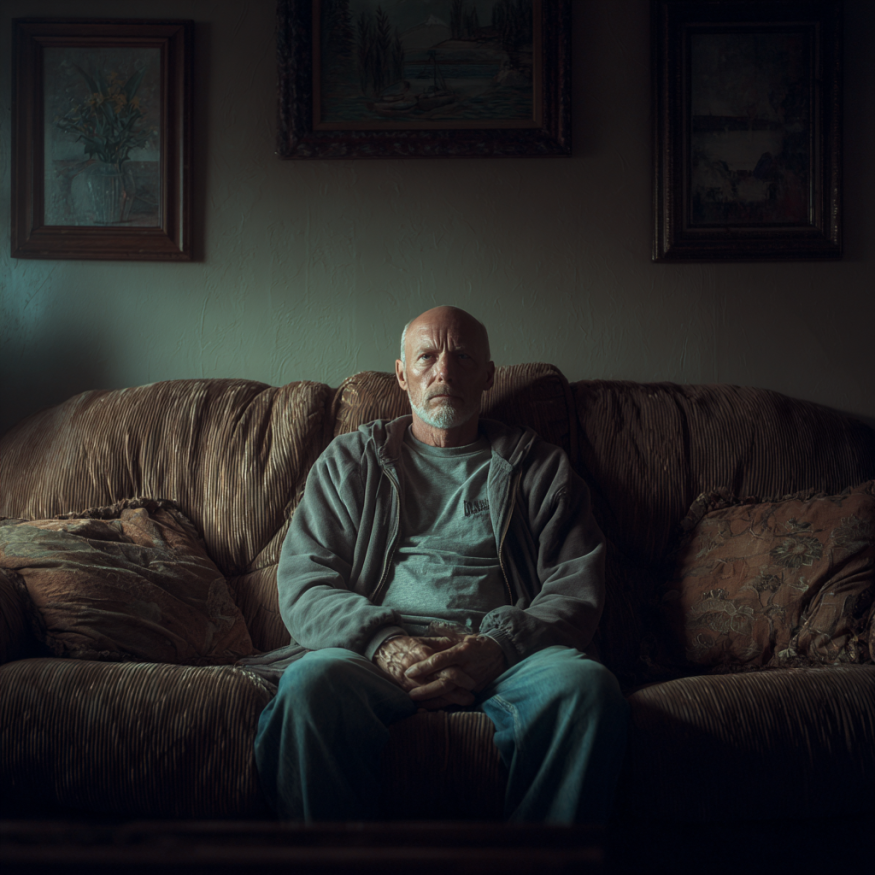 Un hombre sentado en un sofá | Fuente: Midjourney