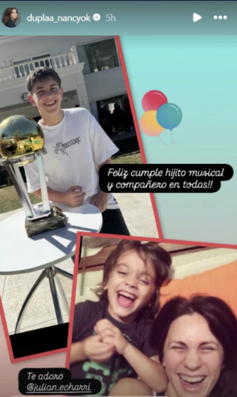 Nancy Dupláa compartió una emotiva imagen y mensaje por el cumpleaño de su hijo Julián. | Fuente: Instagram/duplaa_nancyok.