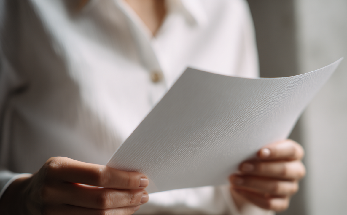 Una mujer sostiene un papel | Fuente: Midjourney