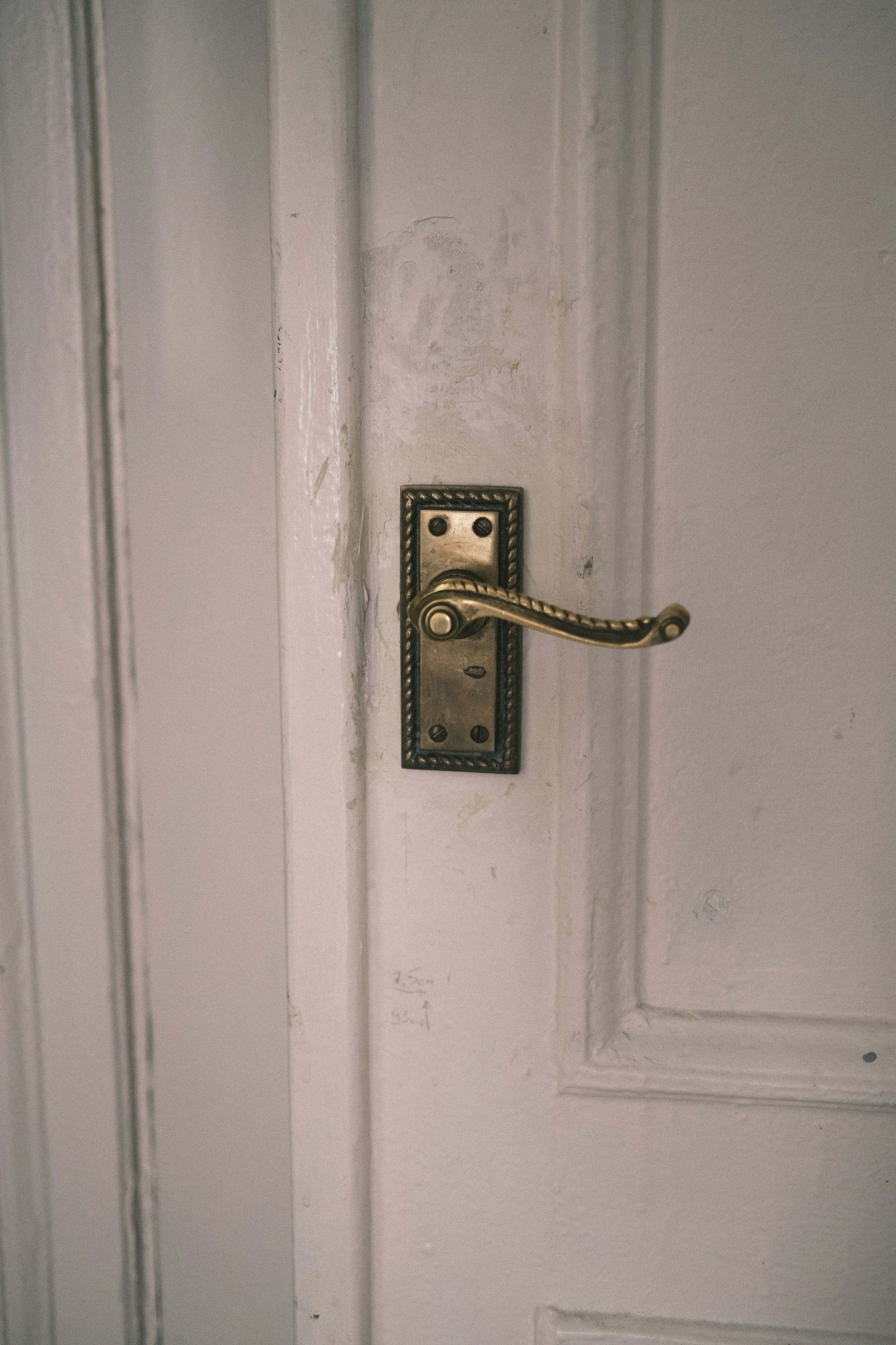 Una puerta blanca con un tirador de latón | Fuente: Unsplash