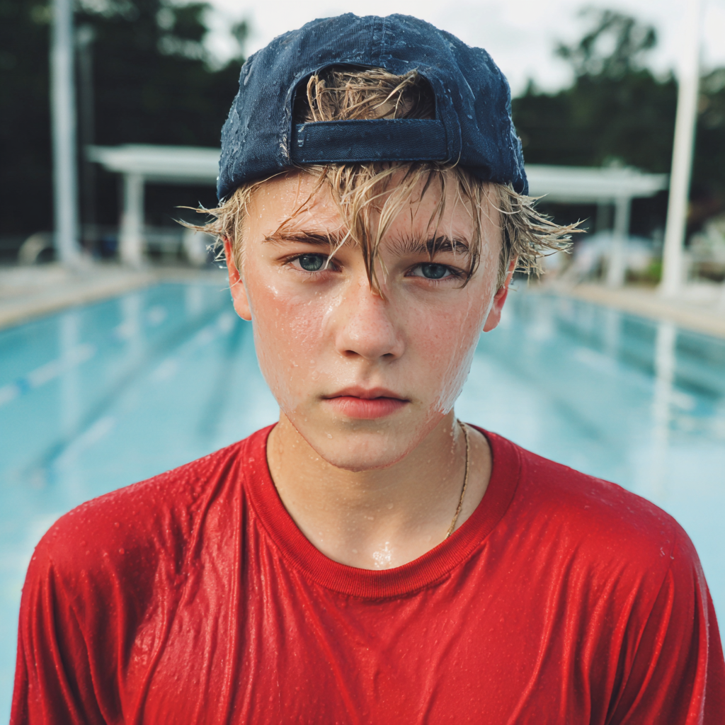 Un adolescente preocupado con la ropa mojada | Fuente: Midjourney