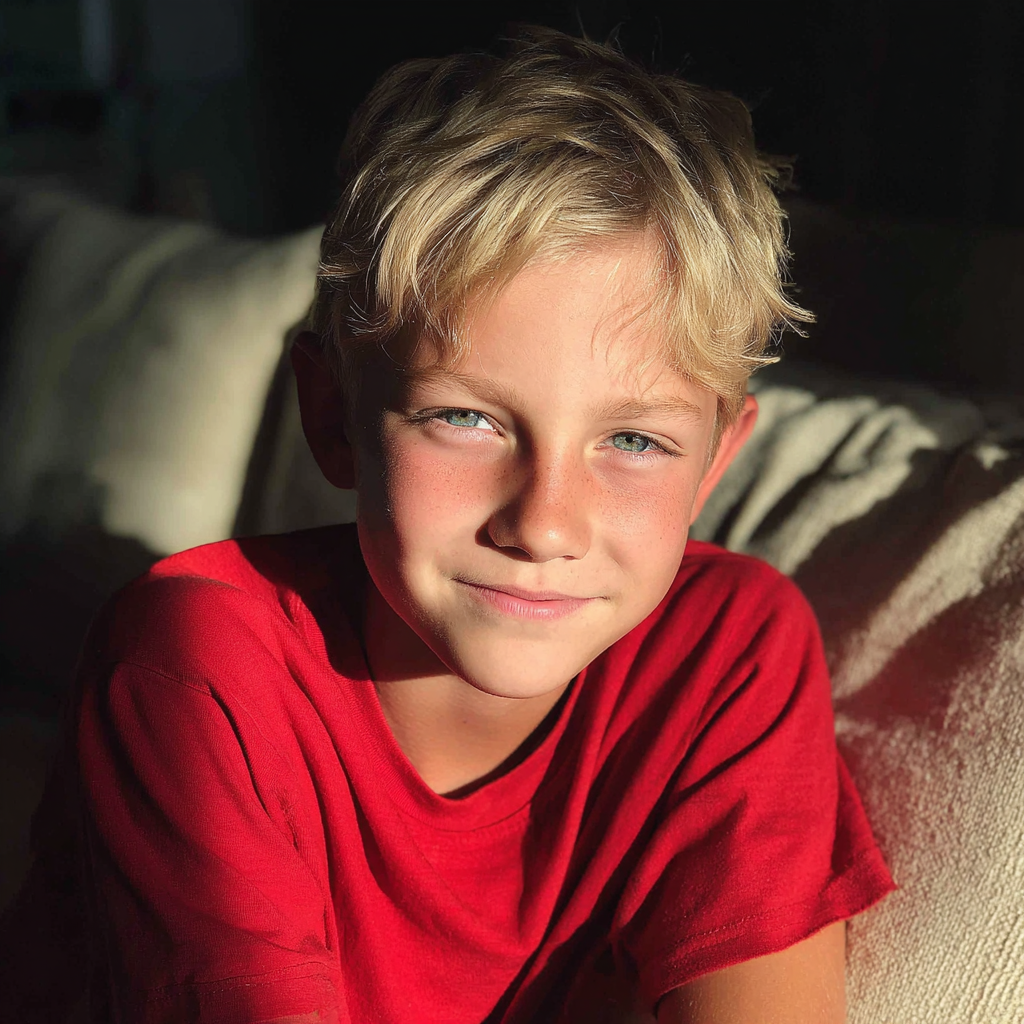 Un niño sentado en un sofá | Fuente: Midjourney