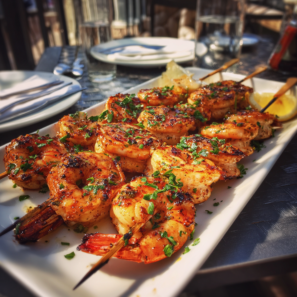 Una fuente de brochetas de langostinos | Fuente: Midjourney