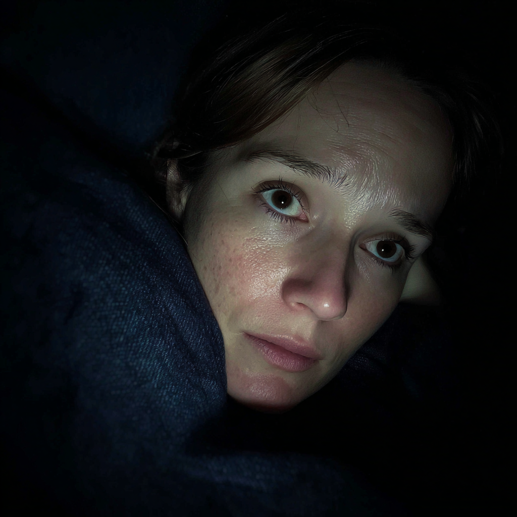 Una mujer envuelta en una manta azul | Fuente: Midjourney