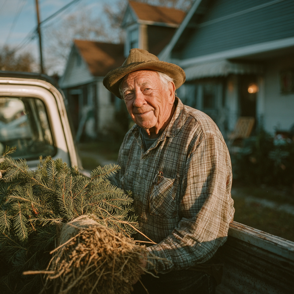Un hombre dejando un árbol de Navidad | Fuente: Midjourney