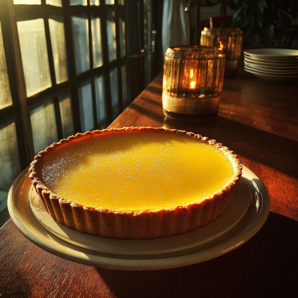 Una tarta de limón sobre una mesa | Fuente: Midjourney