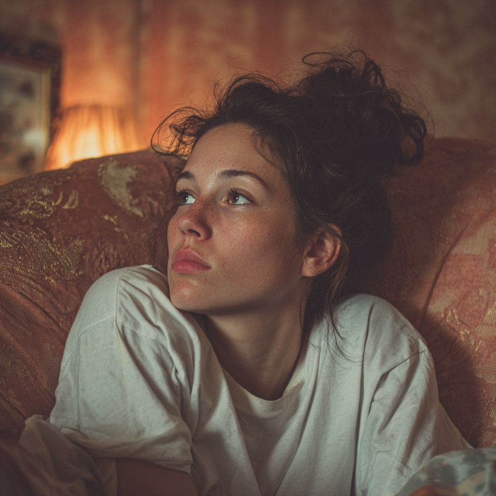 Una mujer descansando en un sofá | Fuente: Midjourney