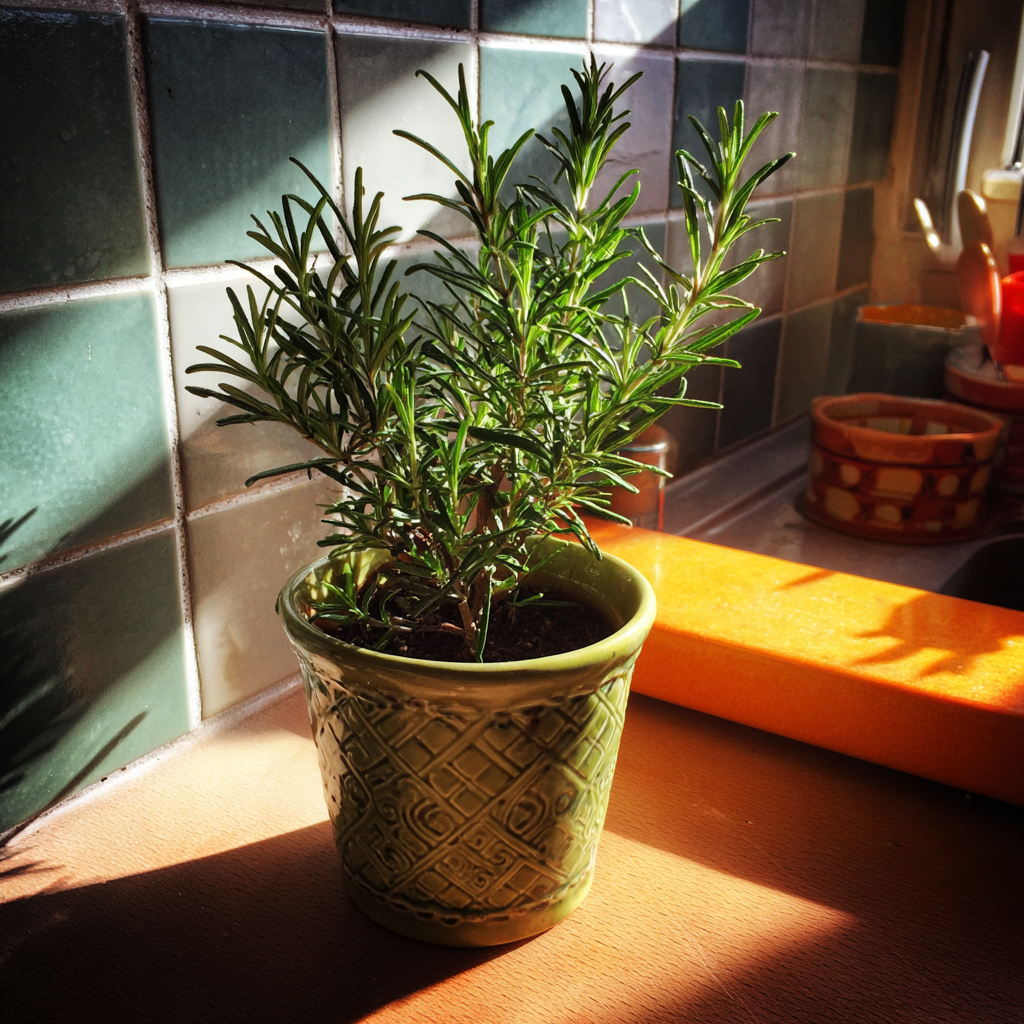 Una planta de romero en maceta | Fuente: Midjourney