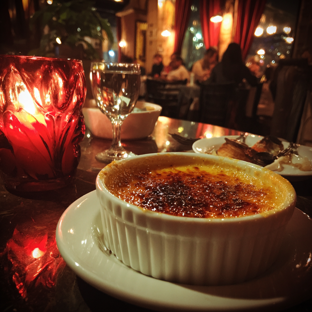 Un primer plano de una crème brûlée | Fuente: Midjourney