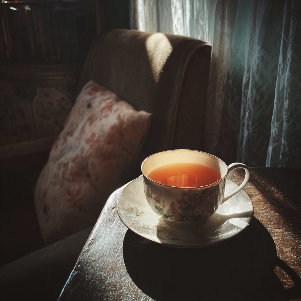 Una taza de té sobre una mesa | Fuente: Midjourney