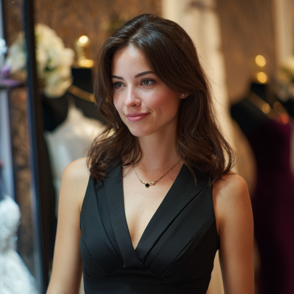 Una mujer con un vestido negro | Fuente: Midjourney