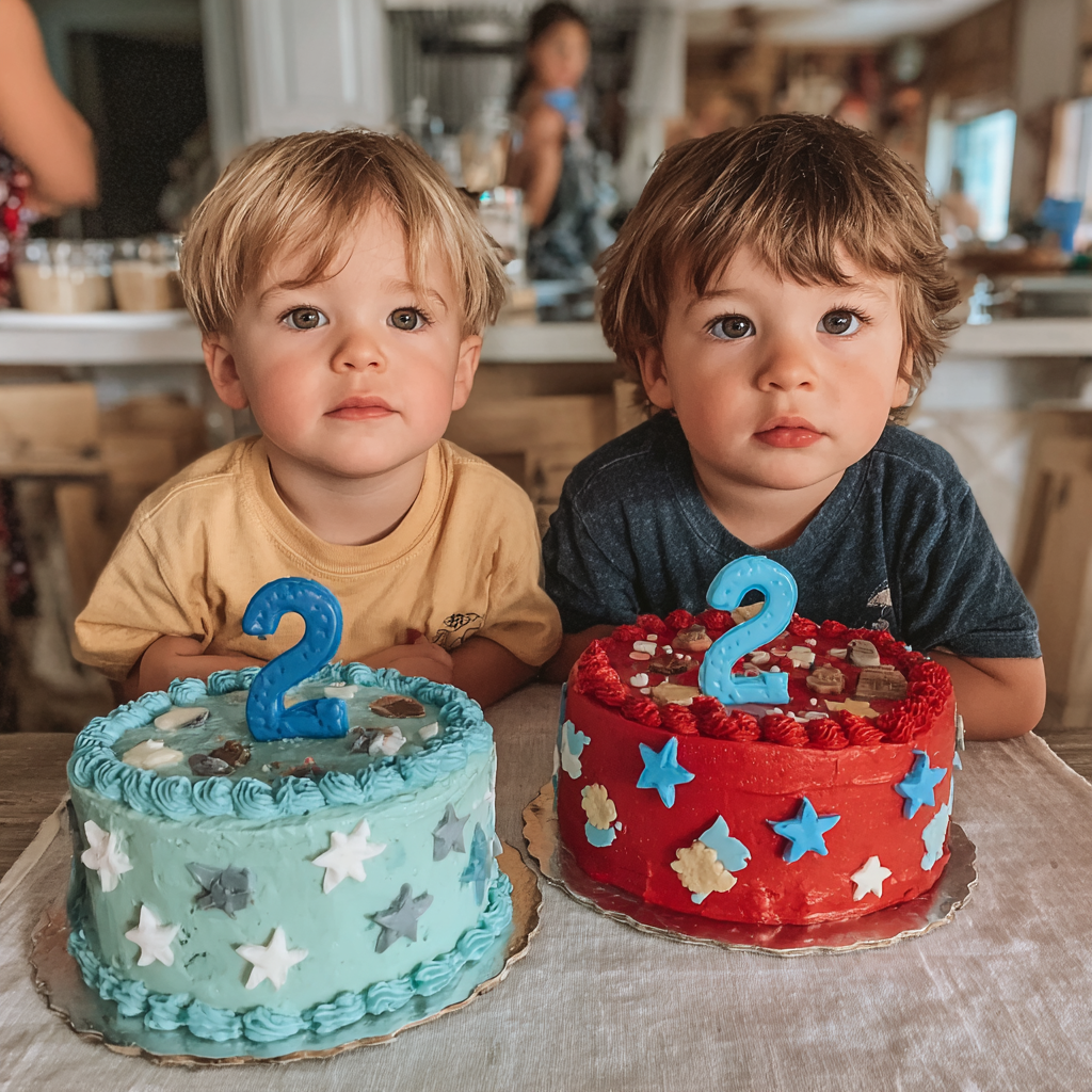 Dos niños con pasteles de cumpleaños | Fuente: Midjourney