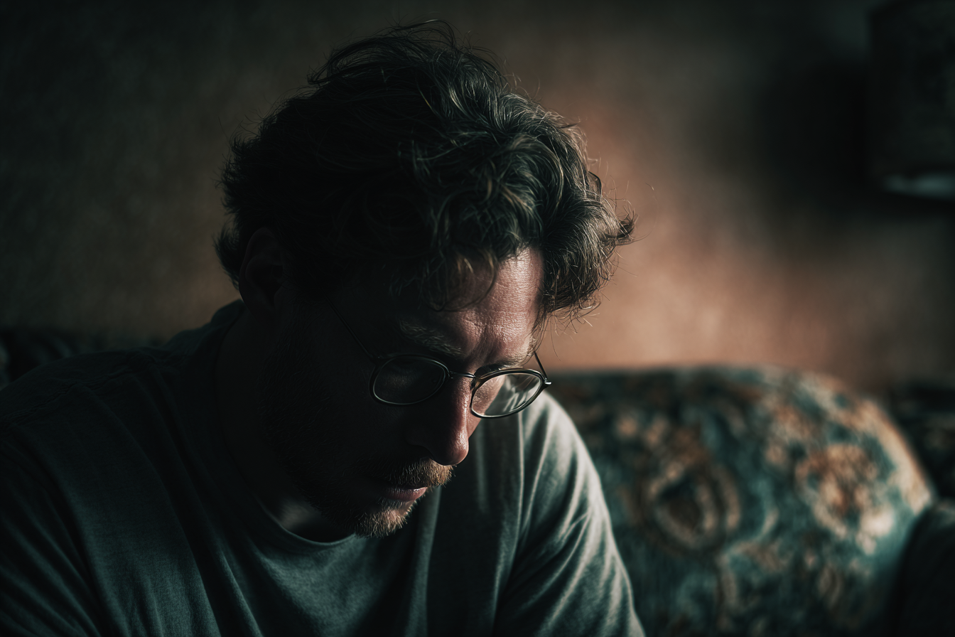 Un hombre sentado en un sofá | Fuente: Midjourney