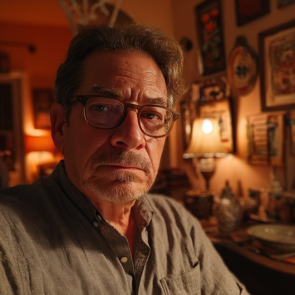 Primer plano de un hombre mayor sentado a una mesa | Fuente: Midjourney