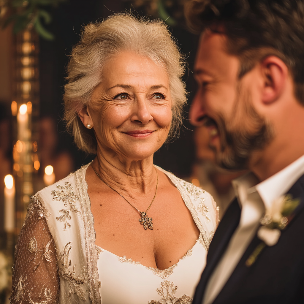 Una mujer mayor en la boda de su hijo | Fuente: Midjourney