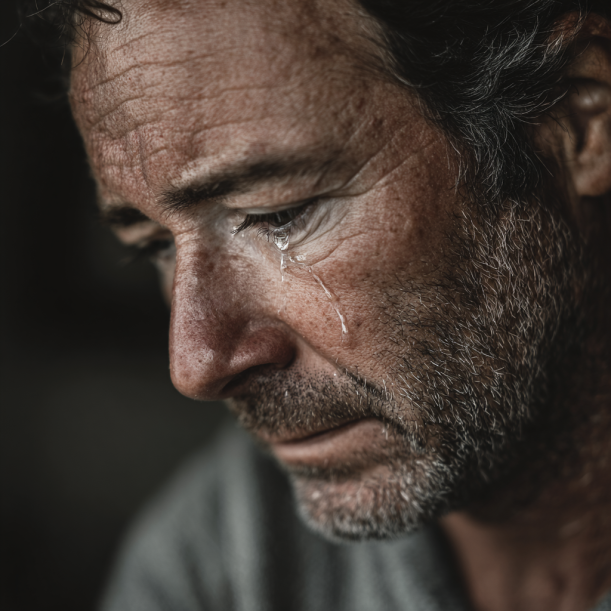 Lágrimas corriendo por el rostro de un hombre | Fuente: Midjourney
