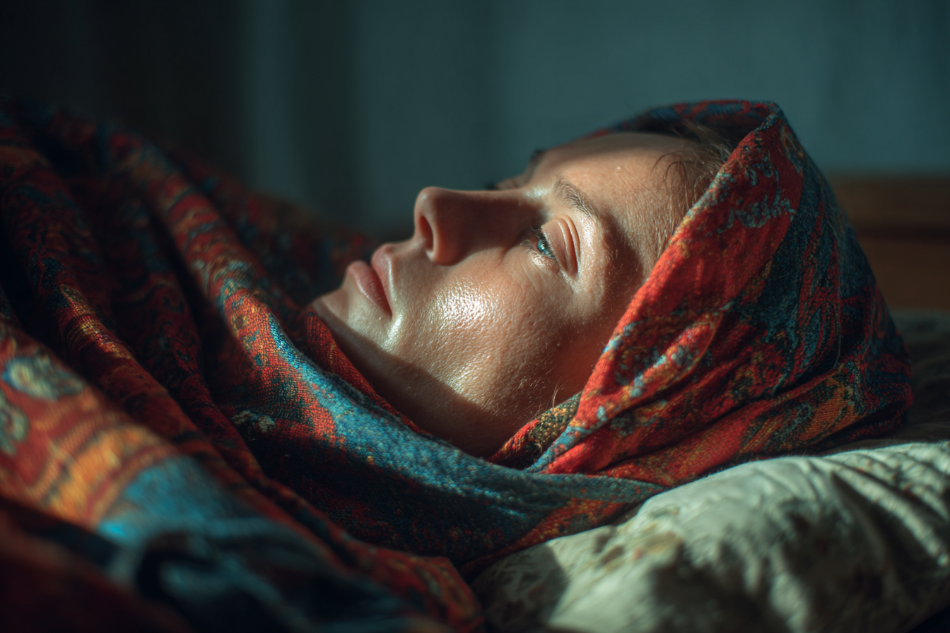Una mujer tumbada en su cama | Fuente: Midjourney