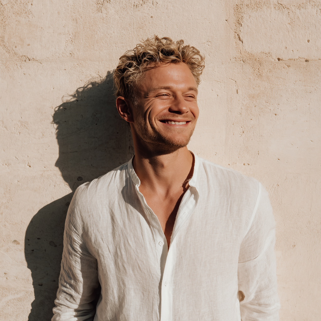 Un hombre sonriente en el exterior | Fuente: Midjourney