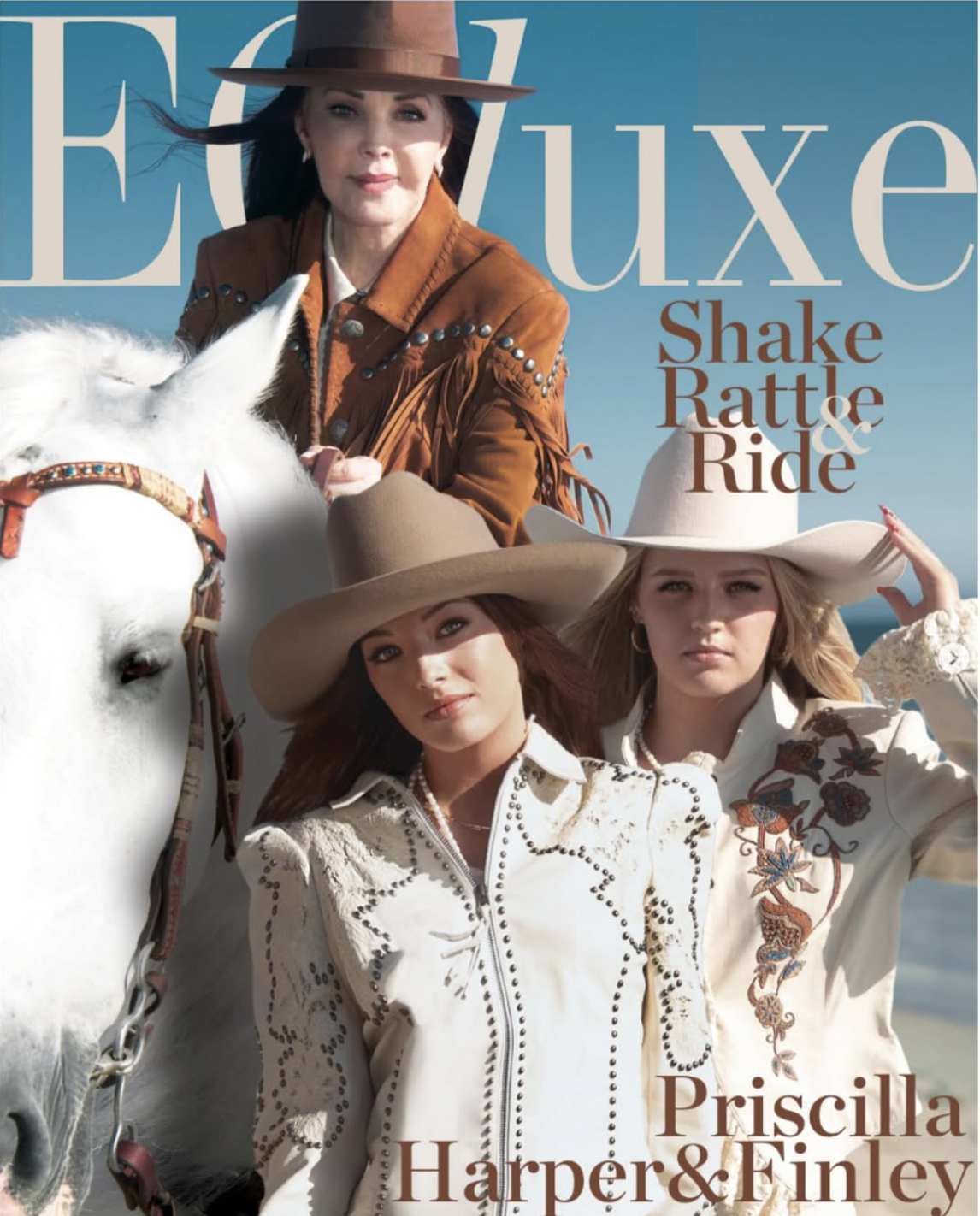 Priscilla Presley posó junto a sus nietas gemelas, Harper y Finley Lockwood, para la portada de la revista EQLuxe. Las tres generaciones de la familia Presley se decantaron por un estilo de inspiración western para esta sesión de fotos especial. | Fuente: Instagram/priscillapresley