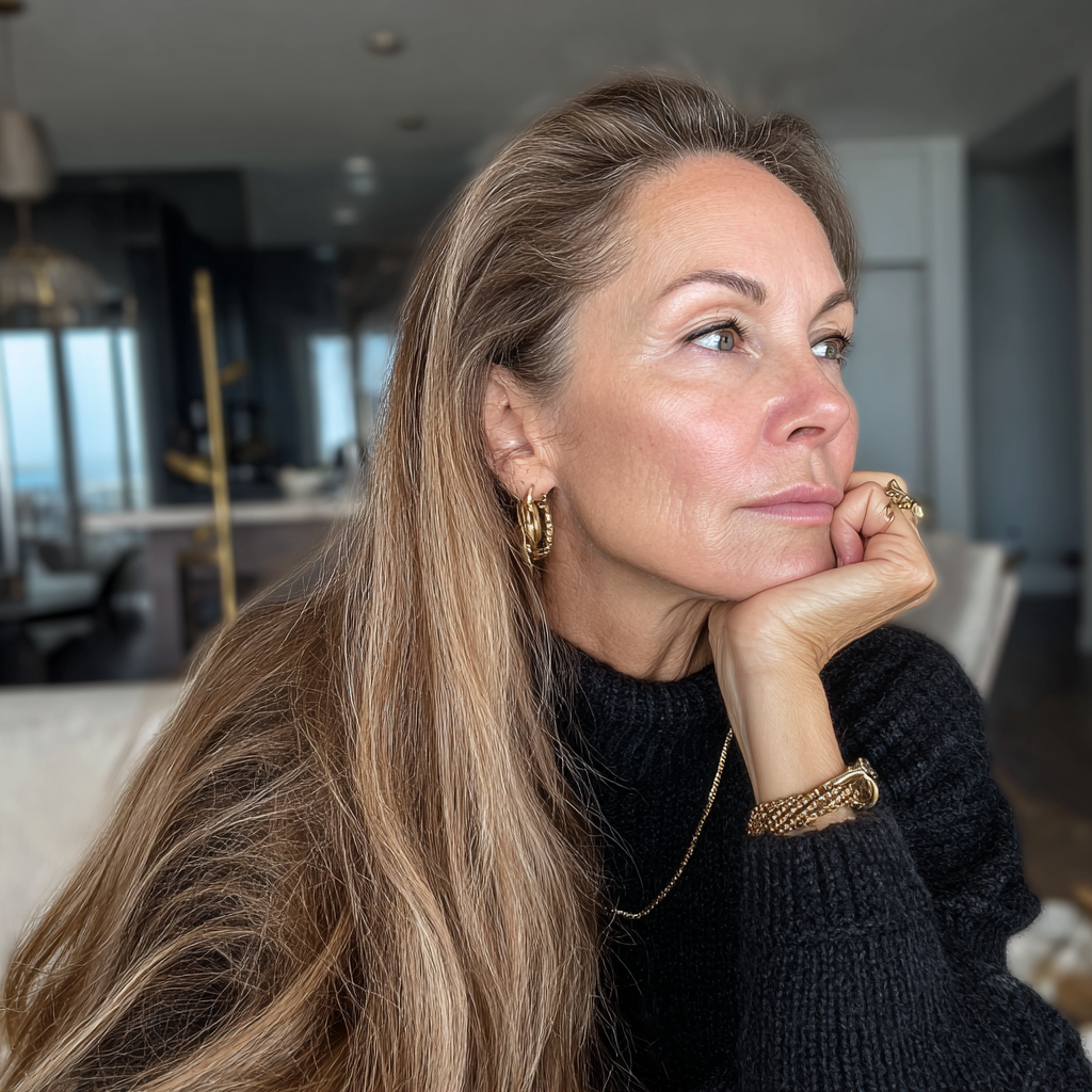 Una mujer con un jersey negro | Fuente: Midjourney