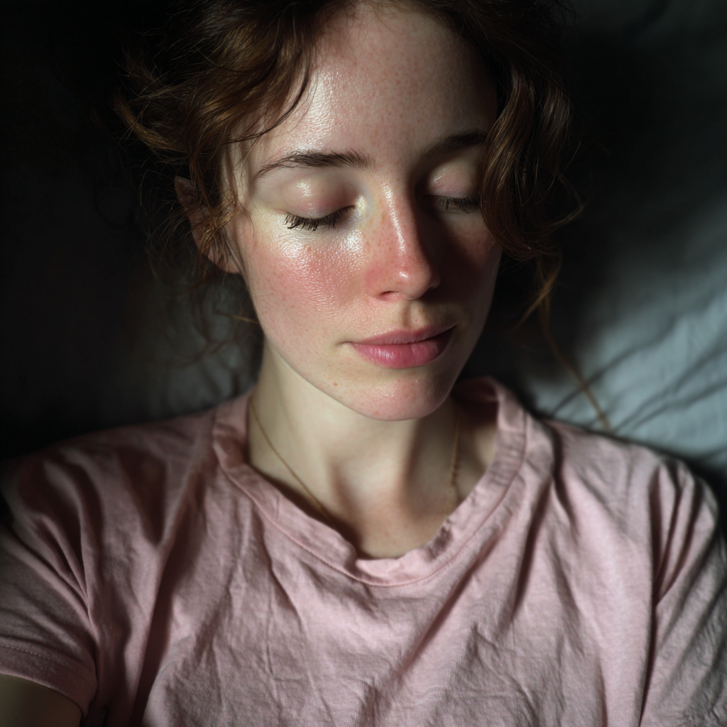 Primer plano de una mujer dormida | Fuente: Midjourney