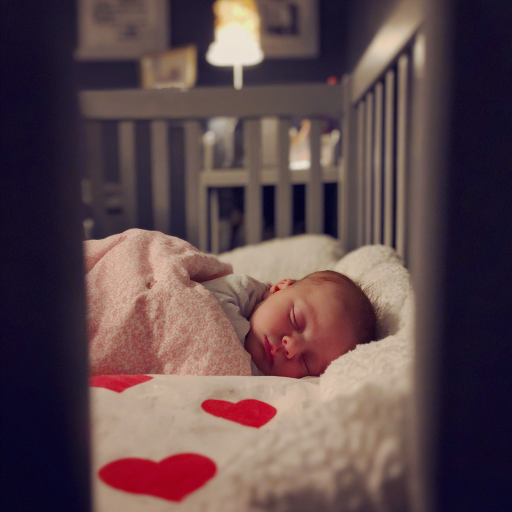 Una bebé durmiendo en una cuna | Fuente: Midjourney