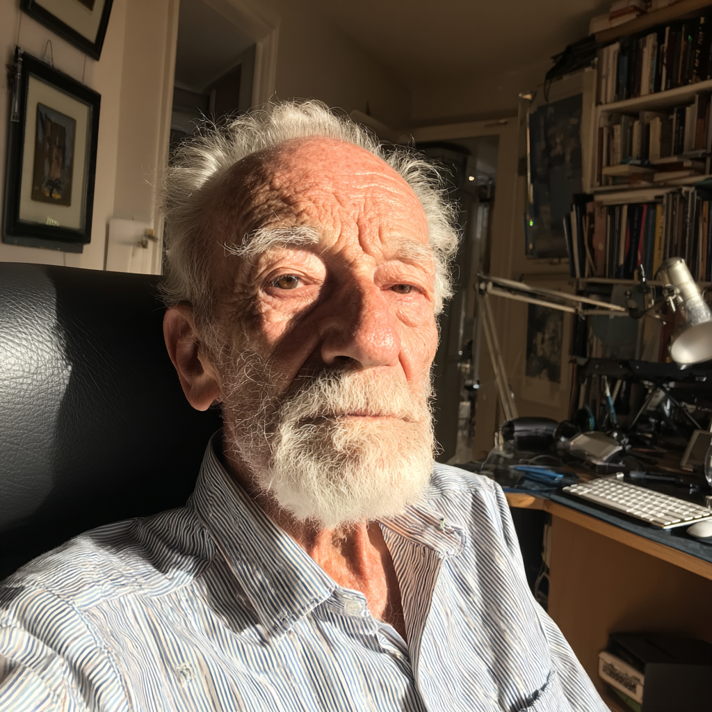 Un anciano sentado en un escritorio | Fuente: Midjourney