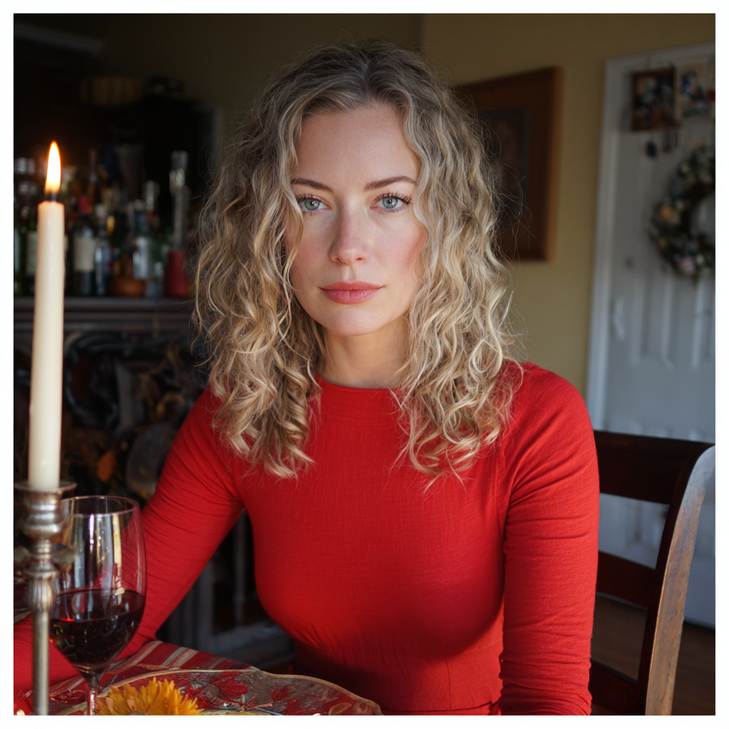 Una mujer sentada a la mesa del comedor | Fuente: Midjourney
