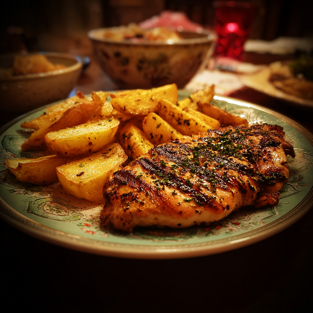 Un plato de comida sobre una mesa | Fuente: Midjourney