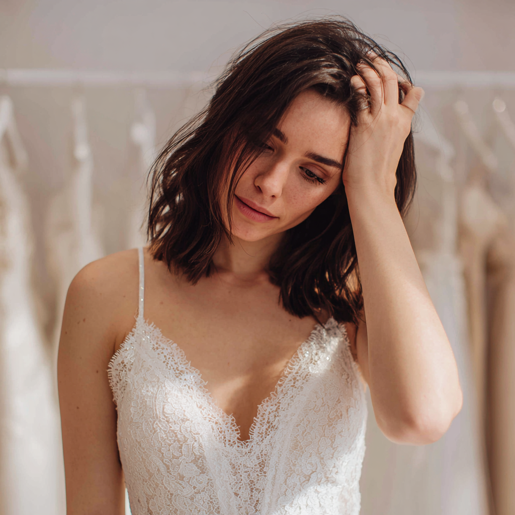 Una mujer alterada con la mano en la cabeza | Fuente: Midjourney