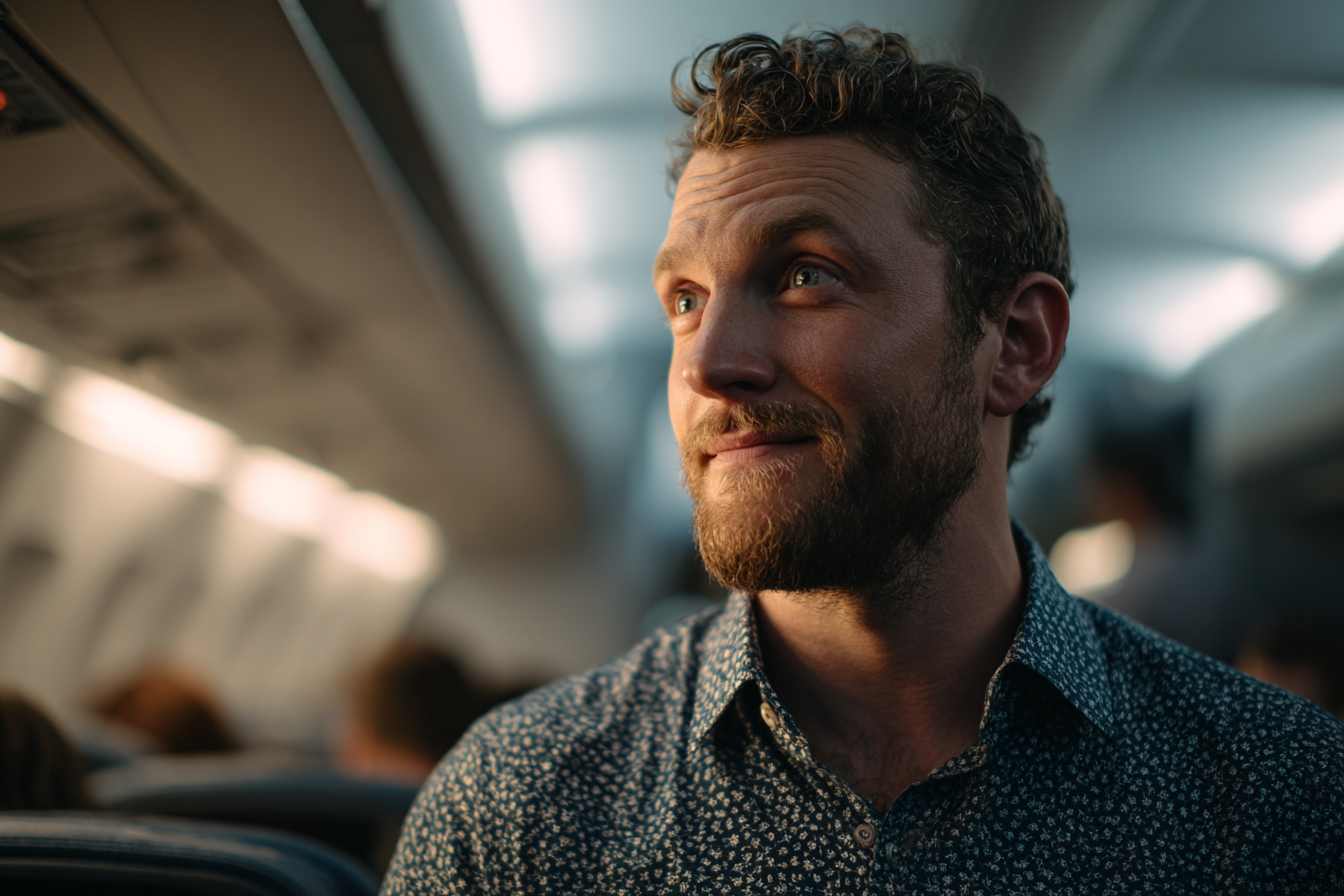 Un hombre de pie en un avión | Fuente: Midjourney