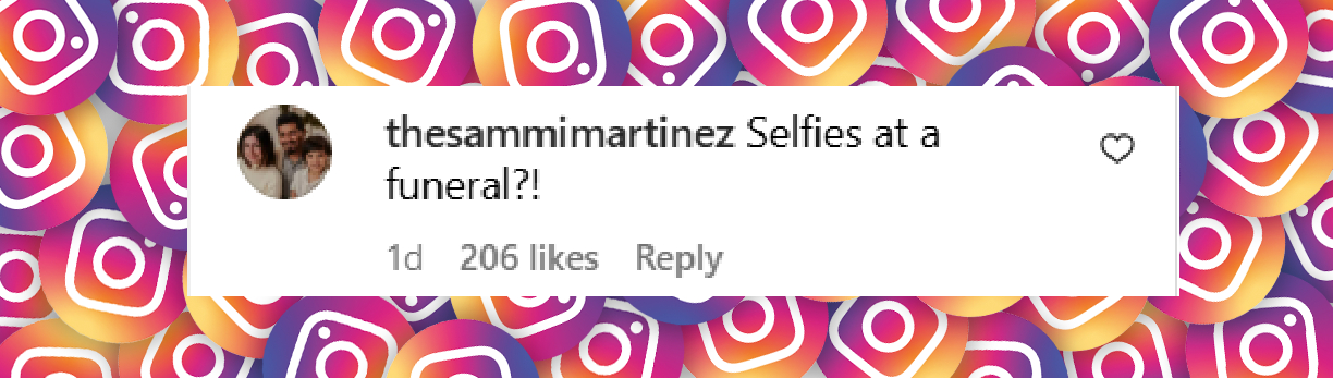 Comentario de un usuario en una publicación de Instagram subida el 27 de abril de 2025: "¡¿Selfies en un funeral?!" | Fuente: Instagram/nypost