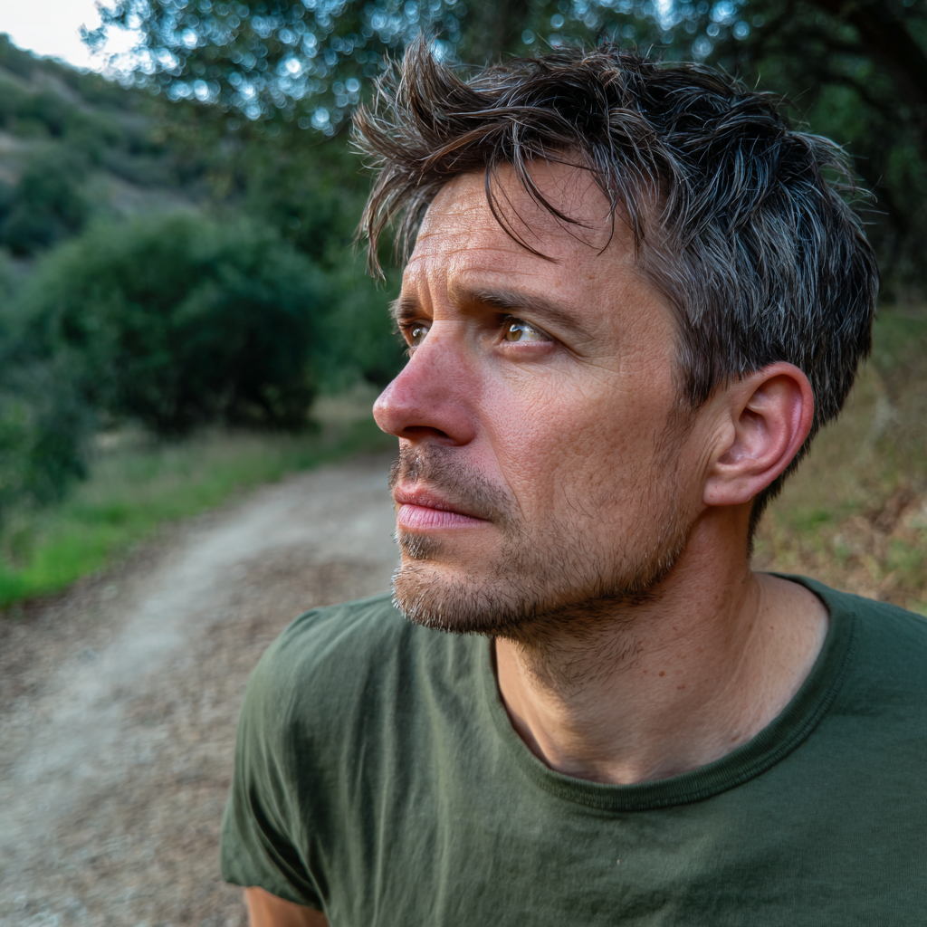 Un hombre pensativo con una camiseta verde | Fuente: Midjourney