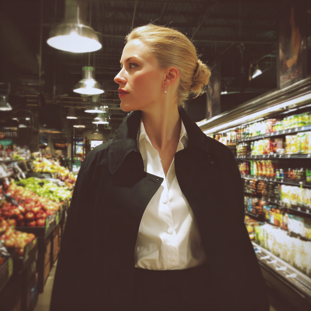 Una mujer con un abrigo negro | Fuente: Midjourney