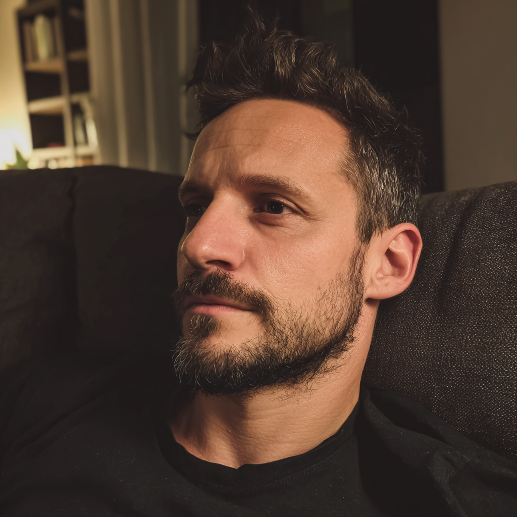 Un hombre sentado en un sofá | Fuente: Midjourney