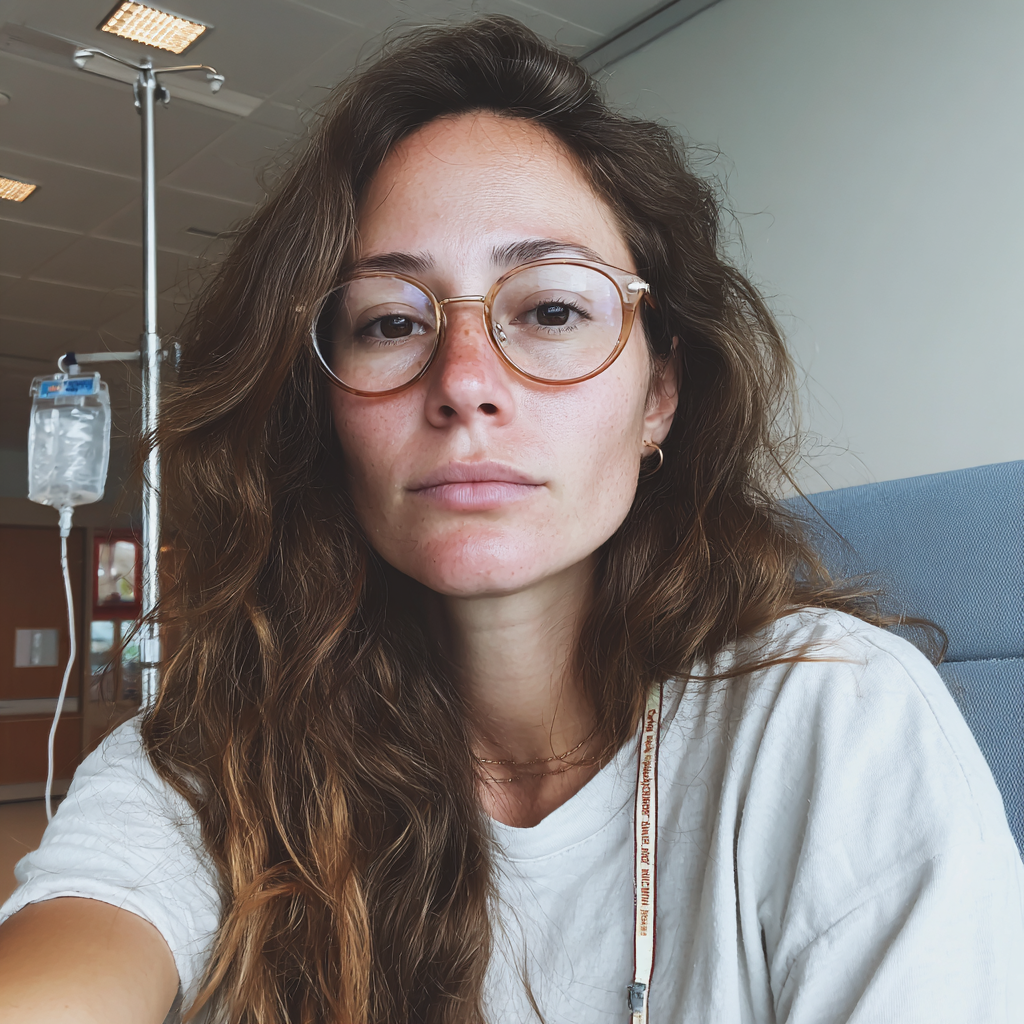 Una mujer sentada en la sala de un hospital | Fuente: Midjourney